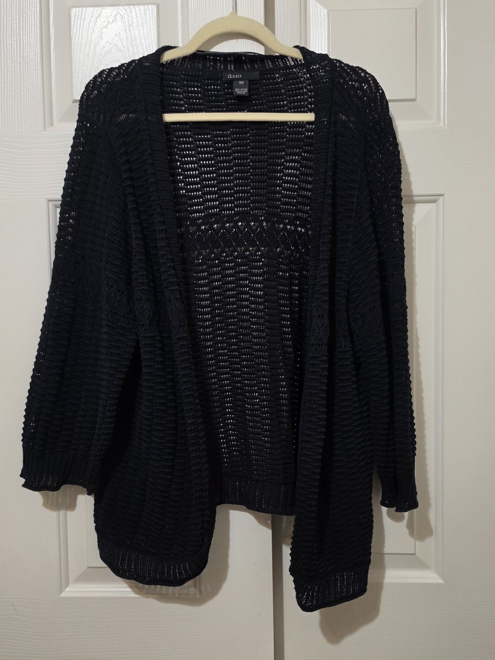 Thesis 3X Black Open Knit Cardigan Lightweight Cotton Plus Size Boho Layering